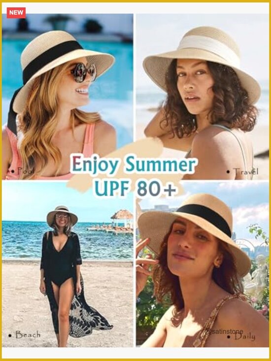 Women\'s UPF 50+ Foldable Beach Straw Sun Hat with Chin Strap main image 6